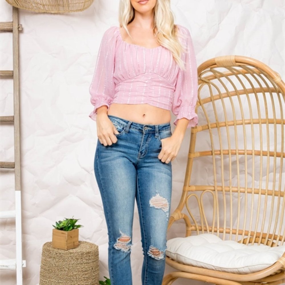 PINK WRAP CROP TOP - Picture 5 of 8